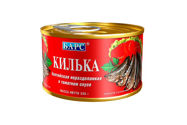 КИЛЬКА В ТОМАТНОМ СОУСЕ БАРС 250Г