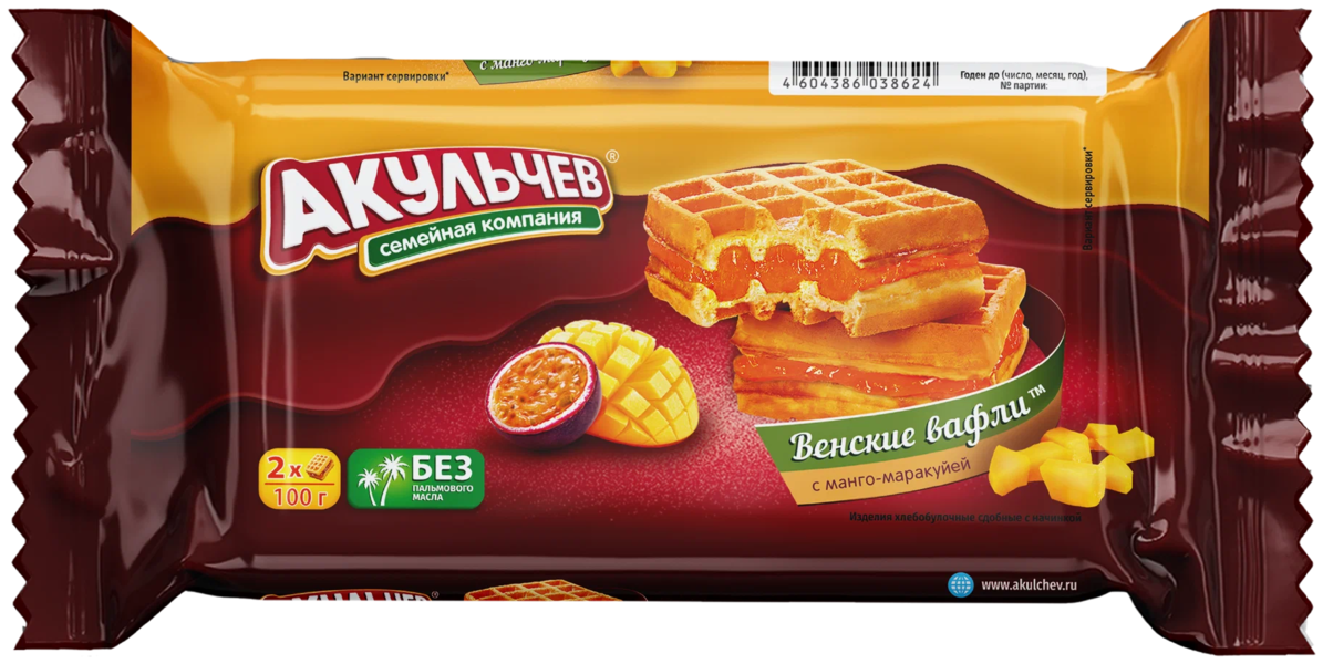 ВАФЛИ ВЕНСКИЕ МАНГО МАРАКУЯ АКУЛЬЧЕВ 100Г